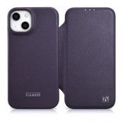 iCarer iPhone 14 Plus Plånboksfodral Magsafe CE Läder - Morklila