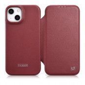 iCarer iPhone 14 Plus Plånboksfodral Magsafe CE Läder - Röd