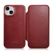 iCarer iPhone 14 Plus Plånboksfodral Magsafe Läder - Röd