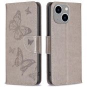 iPhone 14 Plus Plånboksfodral Butterflies Imprinted - Grå