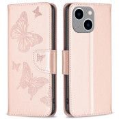 iPhone 14 Plus Plånboksfodral Butterflies Imprinted - Rosa Guld