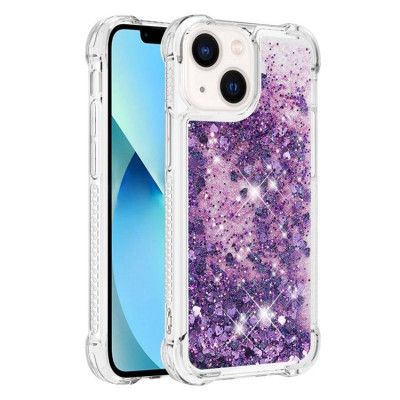 iPhone 14 Plus Skal Liquid Floating Glitter - Lila