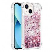 iPhone 14 Plus Skal Liquid Floating Glitter - Rosa Guld