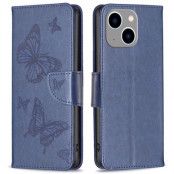 iPhone 14 Plus Plånboksfodral Butterfly Imprinted - Mörkblå