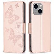 iPhone 14 Plus Plånboksfodral Butterfly Imprinted - Rosa Guld