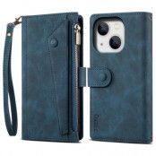 iPhone 14 Plus Plånboksfodral Flap Zipper Strap - Blå