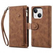 iPhone 14 Plus Plånboksfodral Flap Zipper Strap - Brun