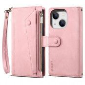 iPhone 14 Plus Plånboksfodral Flap Zipper Strap - Rosa