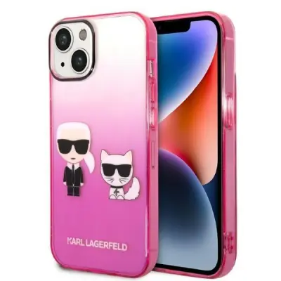 Karl Lagerfeld iPhone 14 Plus Skal Gradient Ikonik Karl&Choupette - Rosa