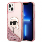 Karl Lagerfeld iPhone 14 Plus Skal Liquid Glitter Head - Rosa