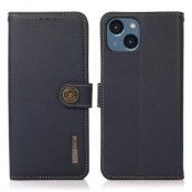 KHAZNEH iPhone 14 Plus Plånboksfodral RFID Äkta Läder - Blå