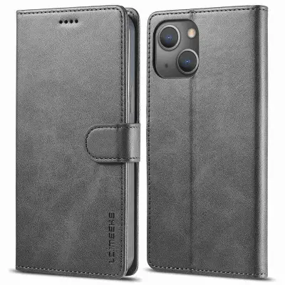 LC.IMEEKE iPhone 14 Plus Plånboksfodral Konstläder - Grå