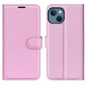 Litchi Flip iPhone 14 Plus Plånboksfodral  - LjusRosa