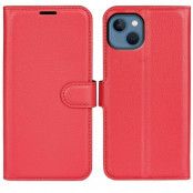Litchi Flip iPhone 14 Plus Plånboksfodral  - Röd