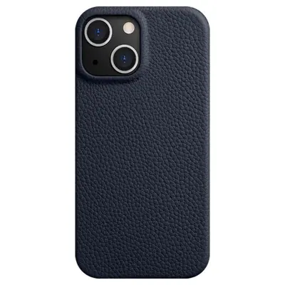 MELKCO iPhone 14 Plus Mobilskal Äkta Läder PC Skydd Dark Blue - Blå