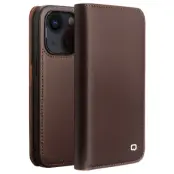 QIALINO iPhone 14 Plus Plånboksfodral Äkta läder - Brun