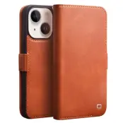 QIALINO iPhone 14 Plus Plånboksfodral Äkta läder - Brun