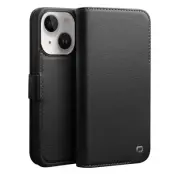 QIALINO iPhone 14 Plus Plånboksfodral Äkta läder - Svart