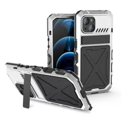 R-JUST iPhone 14 Plus Mobilskal i Silikon + Metall Skydd Silver