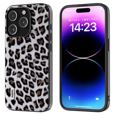 ABEEL iPhone 14 Pro Max Mobilskal Leopardmönster PU Läder Silver