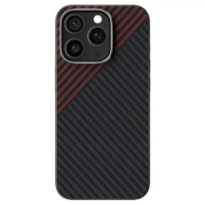 ABEEL iPhone 14 Pro Max Mobilskal MagSafe Kolfiber Svart/Röd