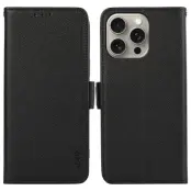ABEEL iPhone 14 Pro Max Skal PU Läder RFID Kortfack Svart