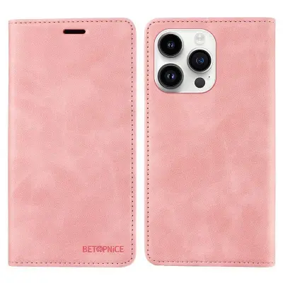 BETOPNICE 003 iPhone 14 Pro Max Plånboksfodral Konstläder - Rosa