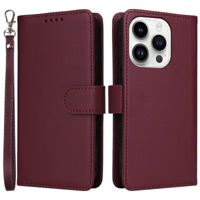 BETOPNICE iPhone 14 Pro Max Plånboksfodral Konstläder - Vinröd