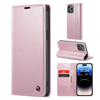 CASEME 003 Plånboksfodral Konstläder iPhone 14 Pro Max Stöd Rosa