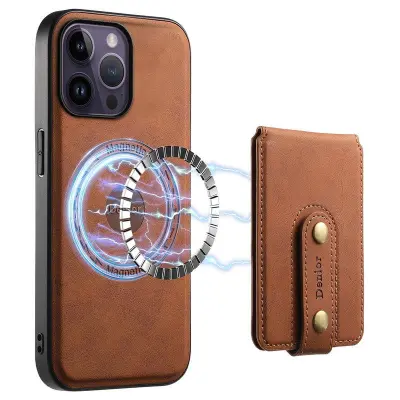 DENIOR D14 iPhone 14 Pro Max Skal Magnetiskt Läder - Brun