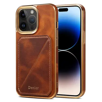 DENIOR iPhone 14 Pro Max Mobilskal Äkta Läder + TPU + PC - Brun