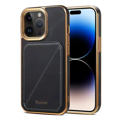 DENIOR iPhone 14 Pro Max Mobilskal Äkta Läder TPU+PC Blå