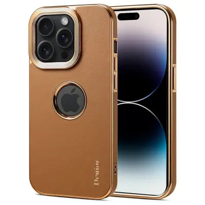 DENIOR iPhone 14 Pro Max Mobilskal PC+TPU+Äkta Läder - Khaki