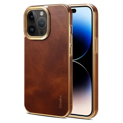 DENIOR iPhone 14 Pro Max Mobilskal Äkta Läder + PU Läder + PC - Brun