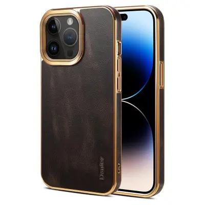 DENIOR iPhone 14 Pro Max Skal Äkta Läder + PU Läder + PC Svart