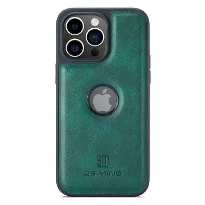 DG.MING iPhone 14 Pro Max Mobilskal Logo View Grön PU Läder+PC+TPU