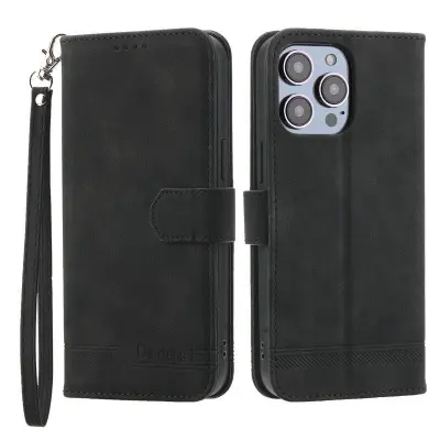 DIERFENG DF-03 iPhone 14 Pro Max Plånboksfodral Konstläder - Svart