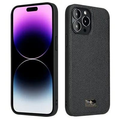 FIERRE SHANN för iPhone 14 Pro Max Fodral KonstLäder - Litchi Mönster