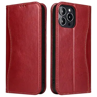 FIERRE SHANN iPhone 14 Pro Max Fodral KonstLäder - Röd