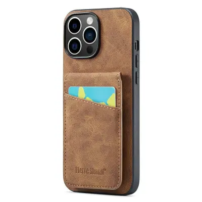 FIERRE SHANN iPhone 14 Pro Max Fodral Kickstand KonstLäder - Brun