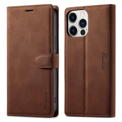 FORWENW F1 Series iPhone 14 Pro Max Plånboksfodral Konstläder - Brun
