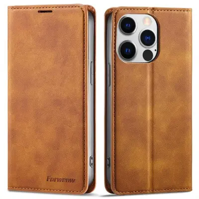 FORWENW iPhone 14 Pro Max Plånboksfodral Konstläder - Brun