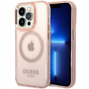 Guess iPhone 14 Pro Max Mobilskal MagSafe Gold Outline - Rosa