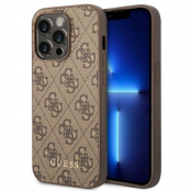 GUESS iPhone 14 Pro Max Skal Saffiano Metall Gold Logo - Brun