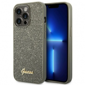 GUESS iPhone 14 Pro Max Skal Glitter Flakes Script Metal Logo - Grön