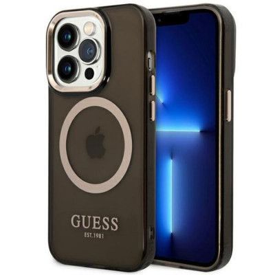 GUESS iPhone 14 Pro Max Skal Magsafe Gold Outline Translucent - Svart
