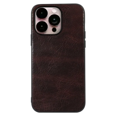 iPhone 14 Pro Max Mobilskal Cowide Läder Coated - Coffee