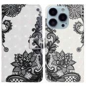 iPhone 14 Pro Max Plånboksfodral 3D Pattern - Lace Flower