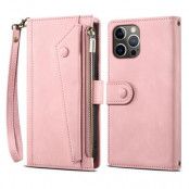 iPhone 14 Pro Max Plånboksfodral Flap Zipper Strap - Rosa