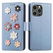 iPhone 14 Pro Max Plånboksfodral Flower Decor Magnetic - Blå